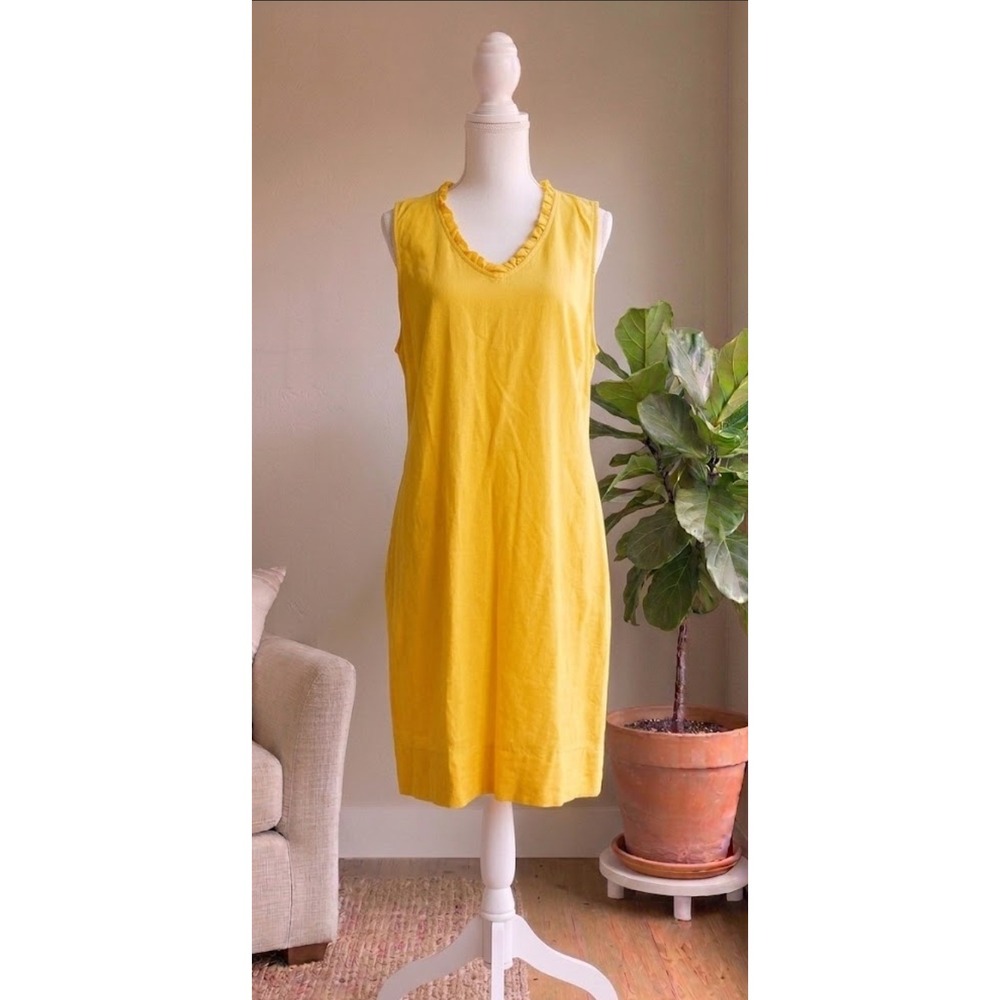 Briggs Shift Dress Women XL Yellow Ruffle V-Neck Linen Blend Sleeveless 1669991